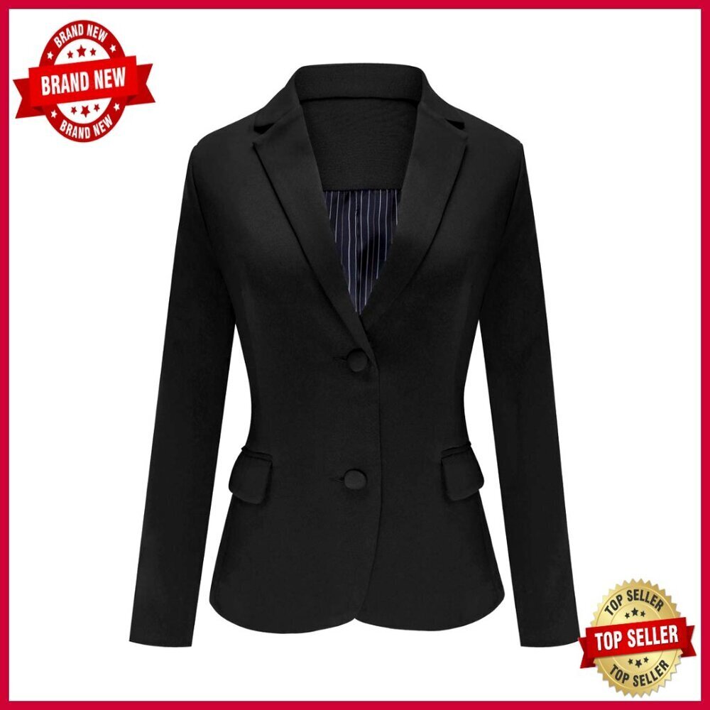 Long Sleeve Notch Lapel Blazer with Pockets Slim Fit Formal Jacket
